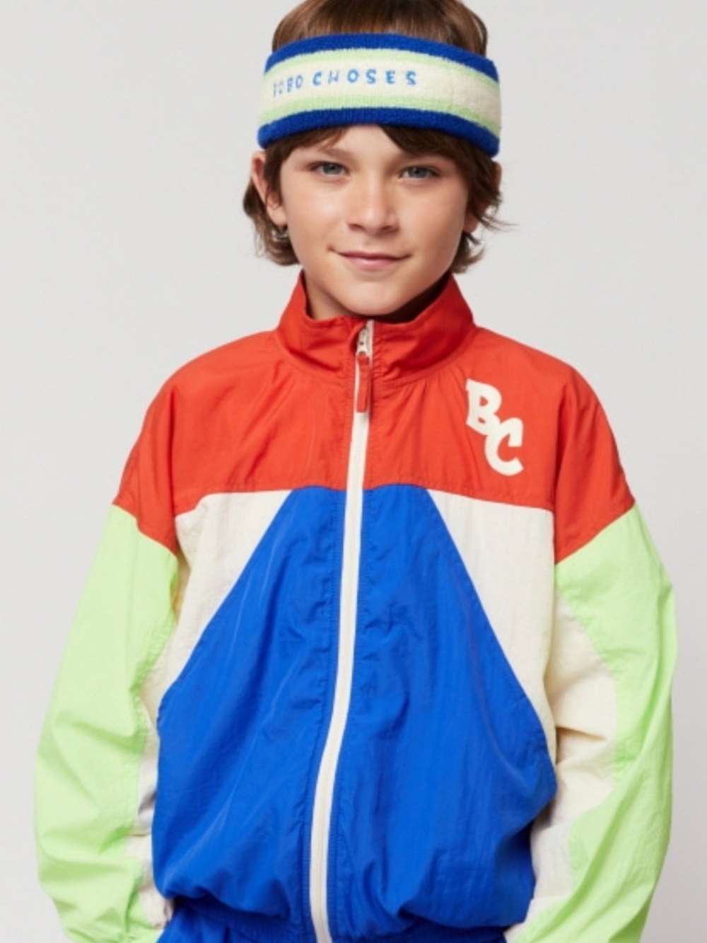 BOBO CHOSES Colorblock Windbreaker Jacket - Red, Royal Blue, Lime, Cream